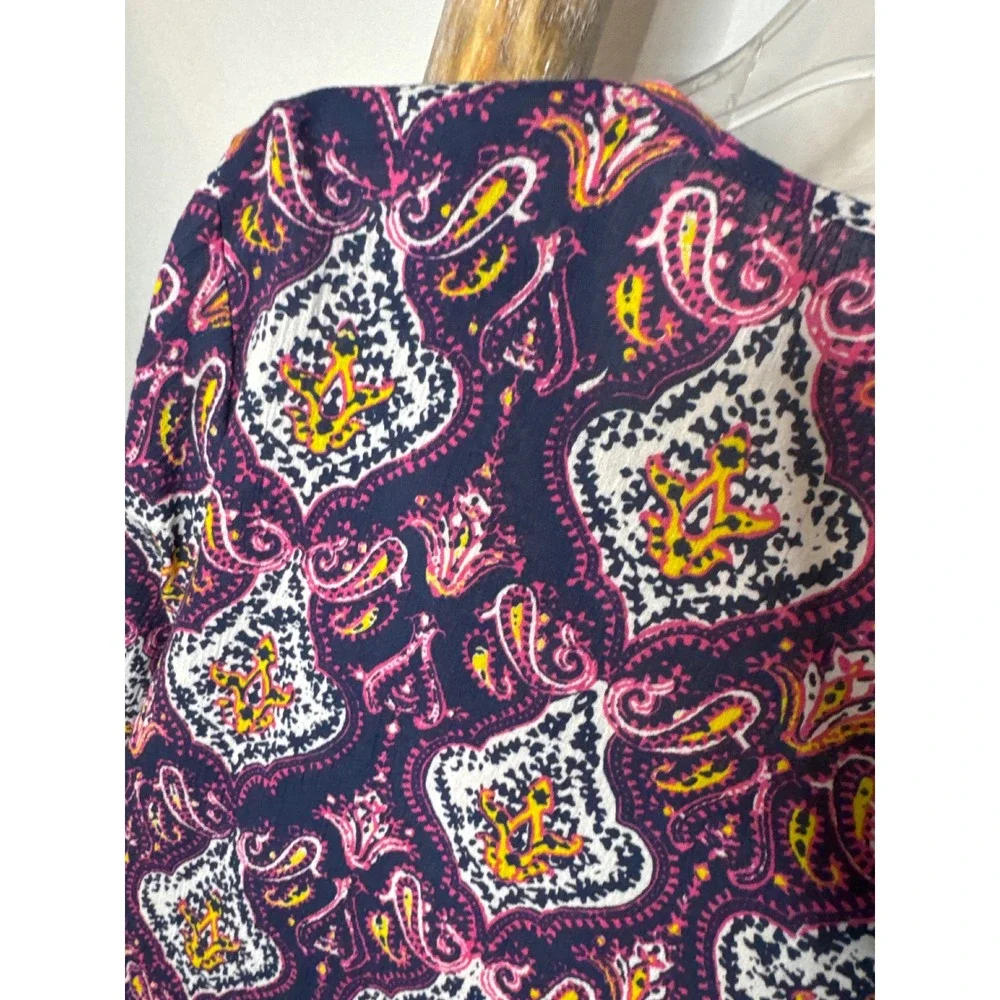 Women's J.Crew Paisley Boho Split Neck Tunic lightweight cotton knit size XL